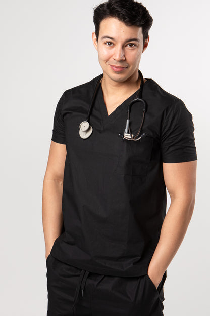 100% Organic Cotton Scrub Top Black